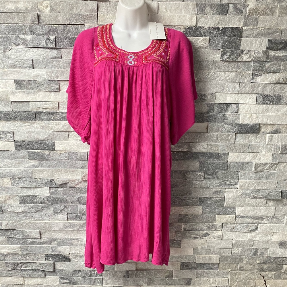 NWT ISA & Ella pink embroidered mini dress sz S